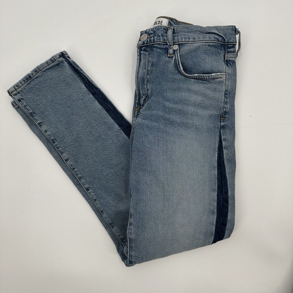 AGOLDE Swerve Toni Mid Rise Light Blue‎ Stripe Wash Jeans Size 27